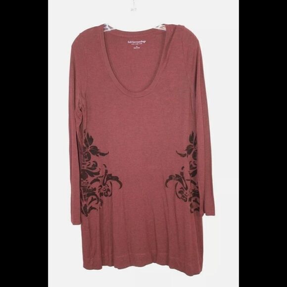 Soft Surroundings Velvet Side Tunic Top Size Medium Burgundy Maroon Long Sleeve. - Picture 5 of 8